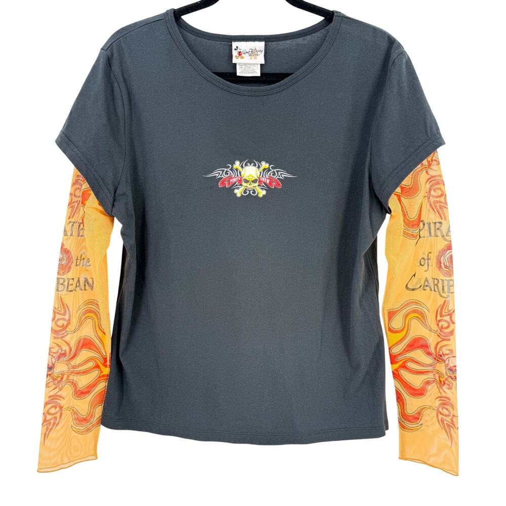 Walt Disney World Pirates Caribbean Crew Shirt Womens Sz XL Mesh Tattoo Sleeve